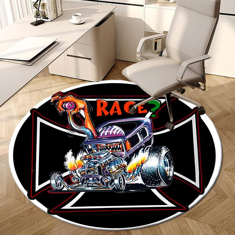 1pc Drag Racing Monster Car Round carpet, Made of Polyester,Perfect for Decorating Office Chairs, Living Rooms,fplt253
