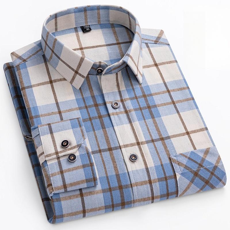 100% Pure Cotton Flannel Soft Regular-fit Long Sleeve Brushed Shirt Single Pocket Comfortable Casual Thick Plaid Shirts S-11XL