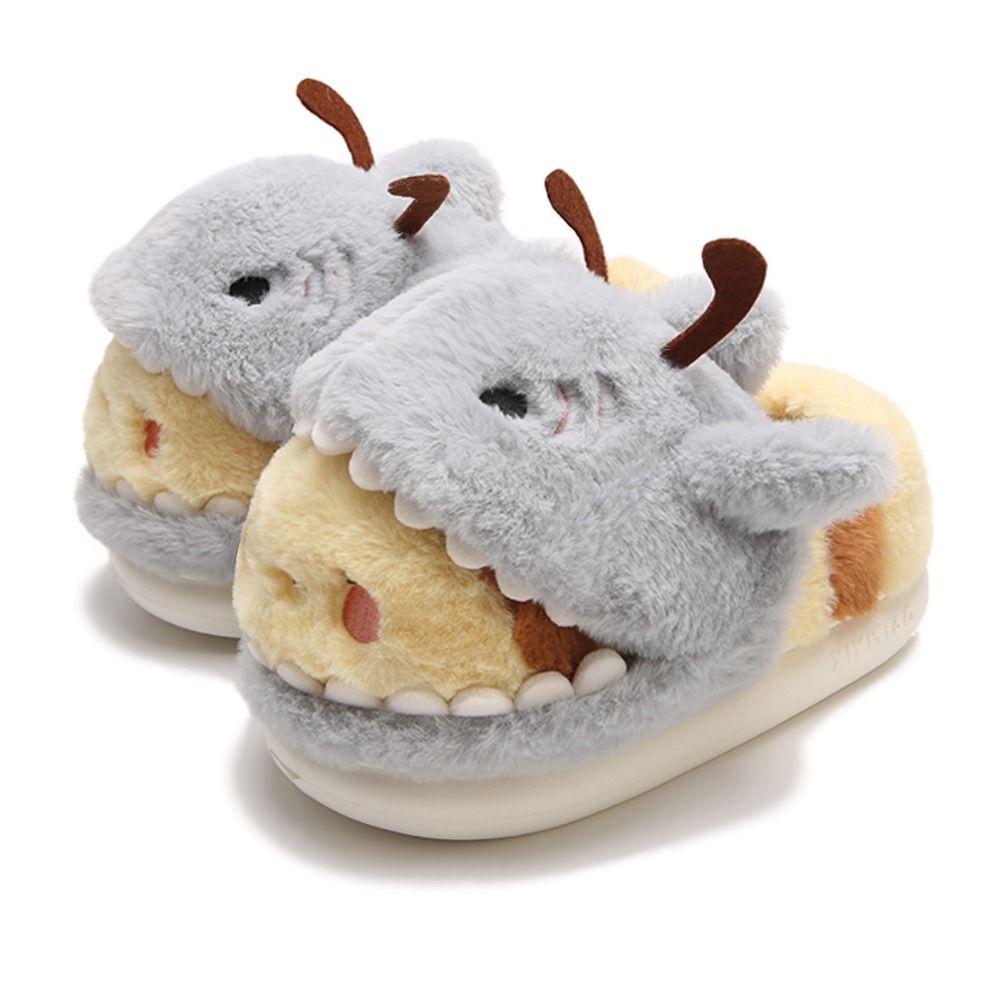 EVA+Artificial Plush Shark Bee Slippers 3D-shaped Shark Bee Soft Soles Slippers Home