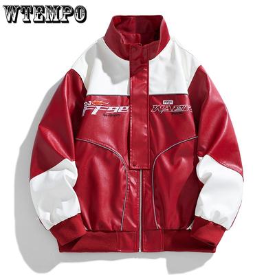 Мужская уличная куртка из искусственной кожи в стиле хип-хоп, воротник-стойка, застежка-молния, короткий рукав с карманами