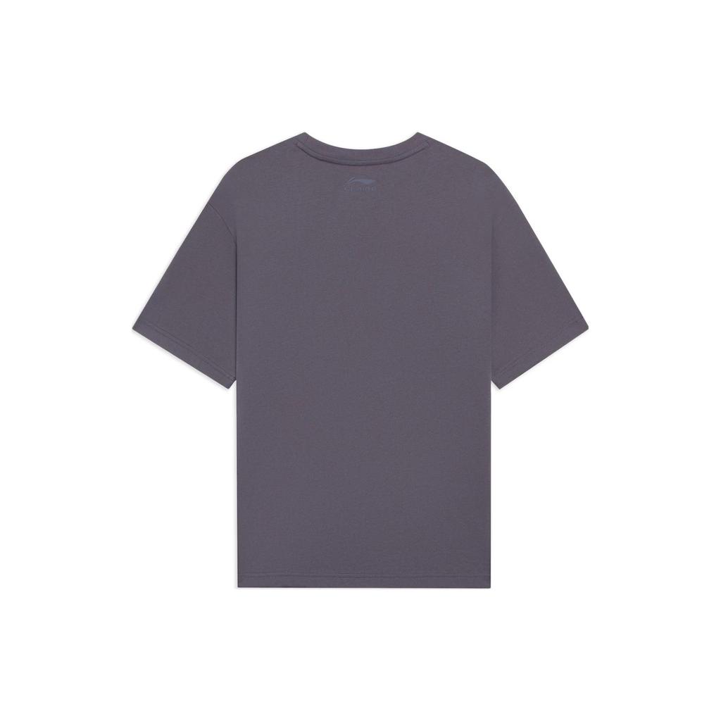 Li Ning Sports Fashion Series Cartoon Logo Print Round Neck Casual Short Sleeve T Shirt Unisex Tops Earth-Gray AHSSC65-1