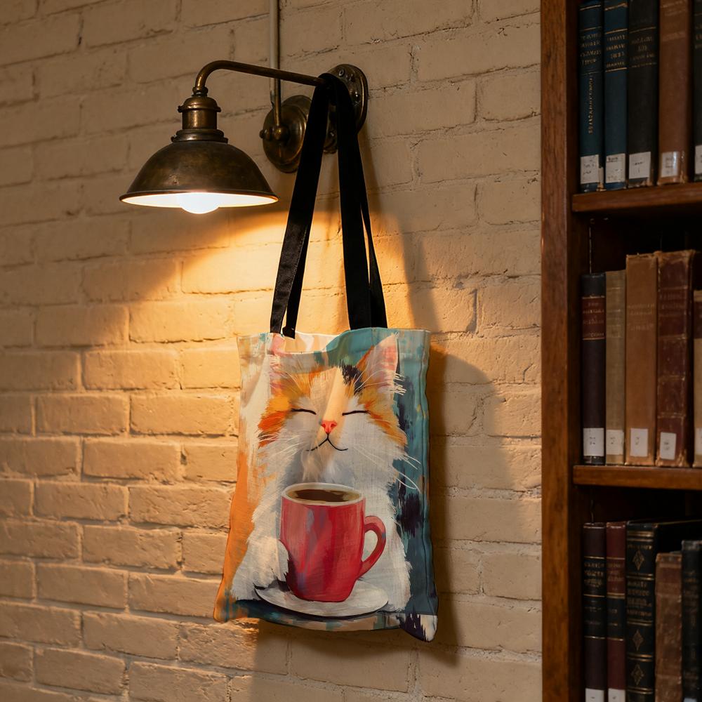 Cute Oil Painting Cat Storage Bags Large Capacity Canvas Bag For Female Students To Hold Books Tote Mommy Bag