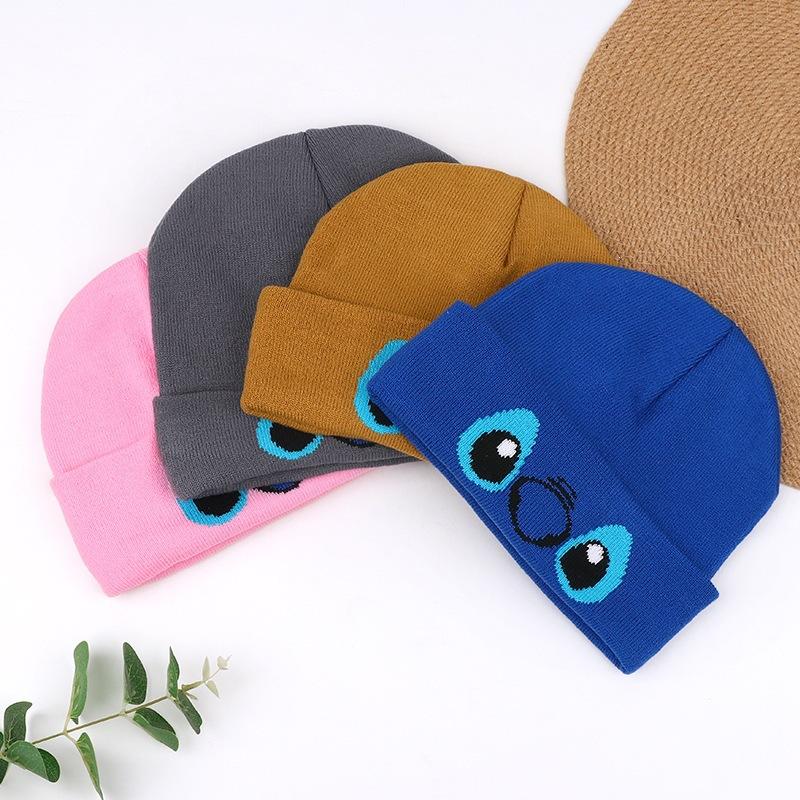 Autumn and winter hats funny popular knitted hats men and women warm animation cartoon wool hats European and American embroidery