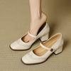 Fashion NEW Spring/Autumn Women Pumps Square Toe Chunky Heel Shoes Genuine Leather Shoes for Women Brogue Buckle Strap Mary Janes Shoes