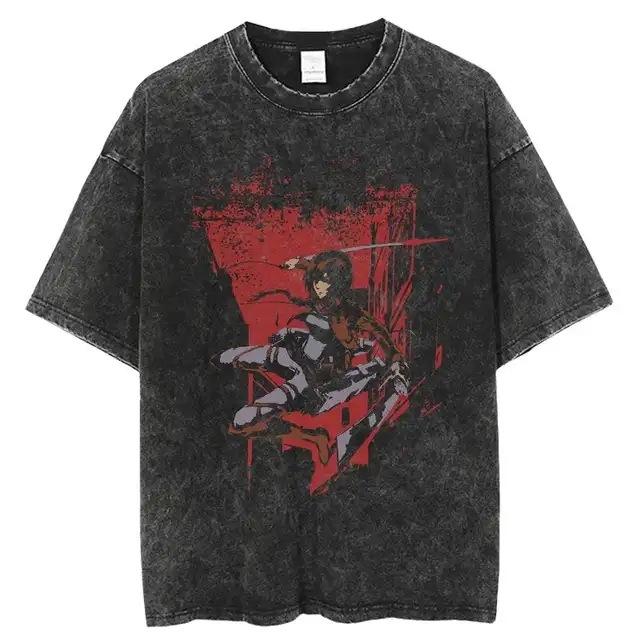 Cotton Top Titan Scout Anime Short Sleeve T-Shirt Sub-Graphic Attack Washed Summer Badge T-Shirt Men'S Retro
