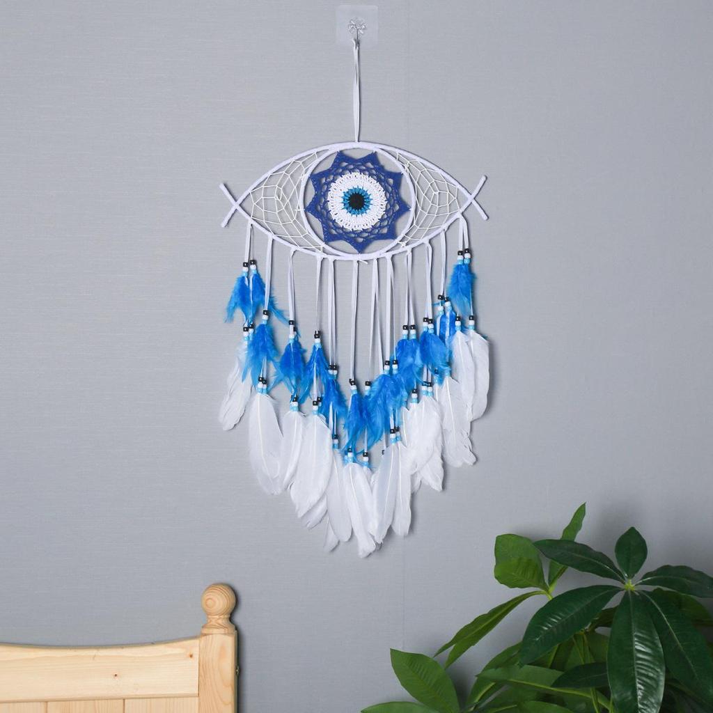 Evil Eye Feather Dream Catcher Pendant - Handmade Decorative Woven Craft
