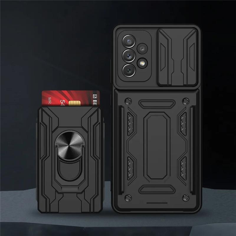 Ring Armor Card Slot Case For Samsung Galaxy A54 A53 A04S A14 S21 S22 S23 Ultra Plus Xiaomi Redmi Note 11 iPhone 14 13 12 11 Pro Max Shockproof Cover