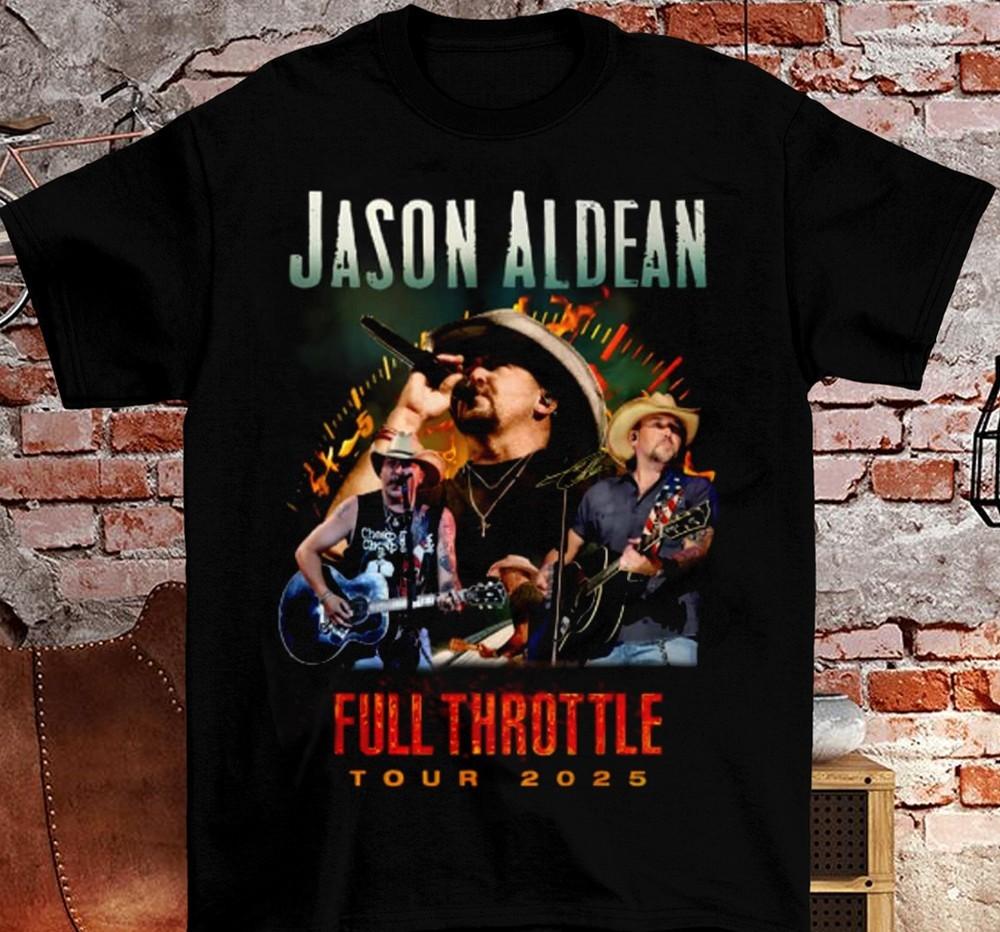Классическая мужская хлопковая футболка Jason Aldean Full Throttle Tour2025 Все размеры 20D1476 Унисекс