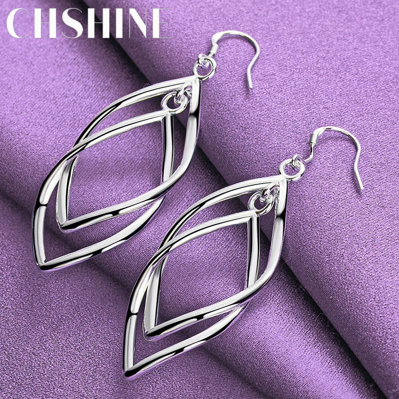 CHSHINE стерлингового серебра 925 пробы двойной лист серьги-рамки для женщин Свадебная вечеринка модные очаровательные ювелирные изделия