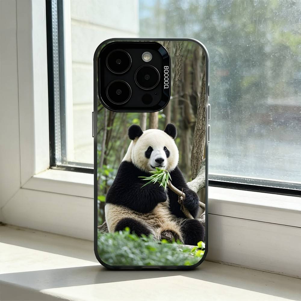Cute F-Fubao Animal P-Panda Phone Case For iPhone 17,16,15,14,13,12,11 Plus,Pro Max,XS,Colorful Silver Black Cover