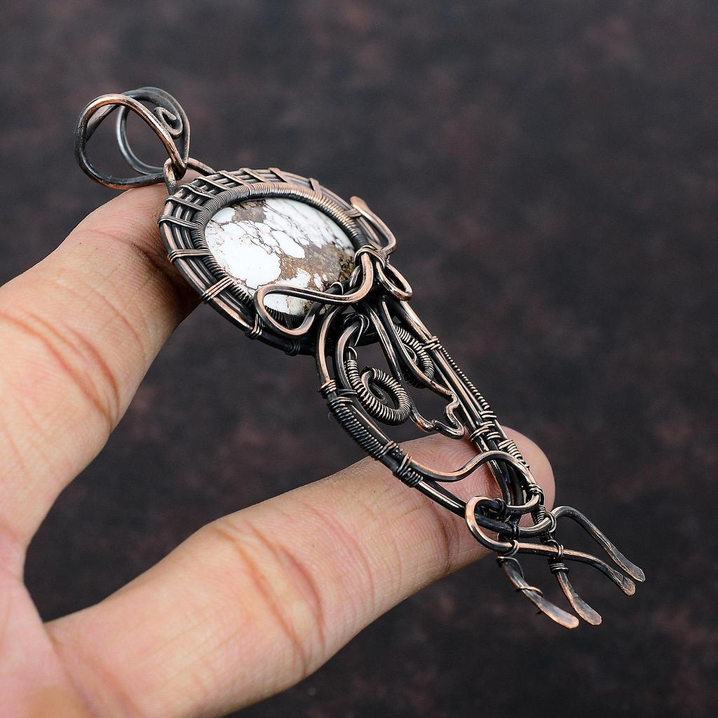 Подвеска Wild Horse Magnesite, обернутая медной проволокой, ювелирное изделие, оригинальный кулон из драгоценных камней, ювелирное изделие ручной работы, обернутая медной проволокой, подарок для него