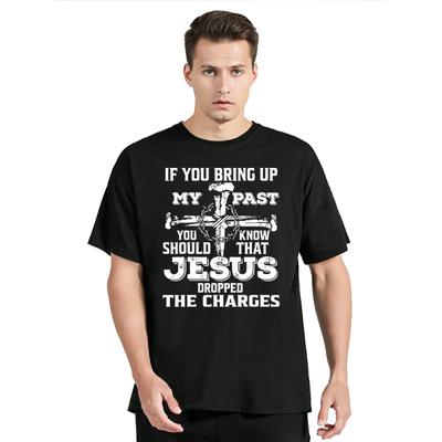 Футболка с принтом «Jesus Dropped The Charges» Смешная мужская одежда Футболка большого размера с круглым вырезом Хлопковая футболка Новая мода Уличная одежда Топы