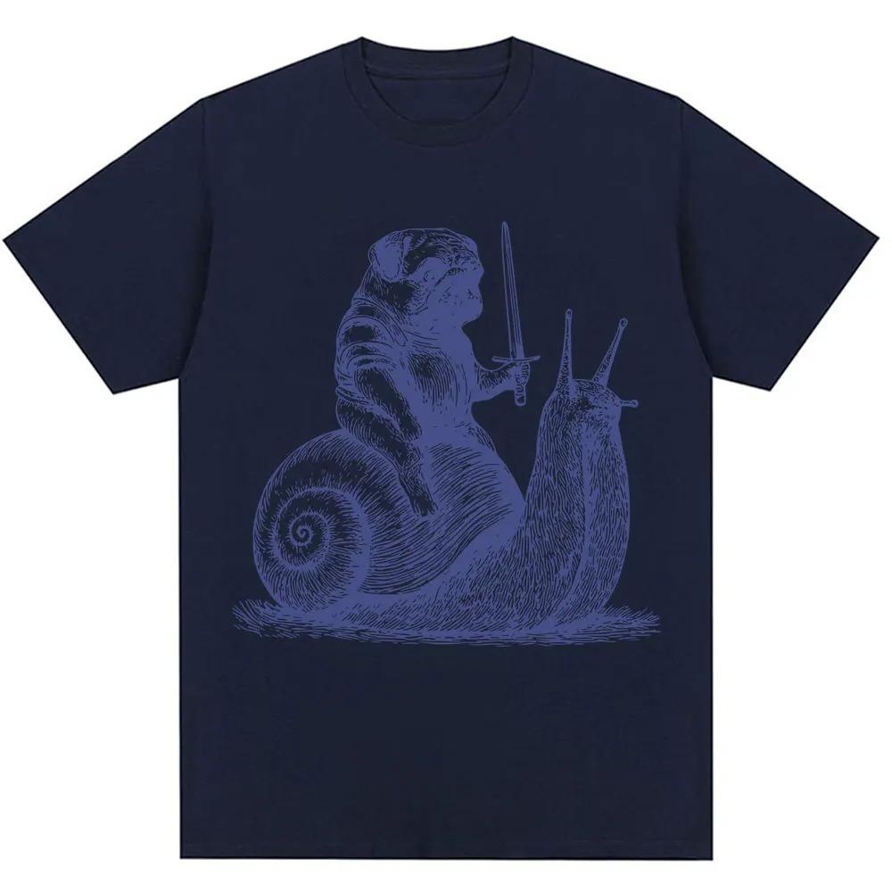 Funny Medieval Pug Knight Riding Snail Meme Graphic TShirt Unisex 90s Vintage Trendy Oversized 100 Cotton Casual Tshirts