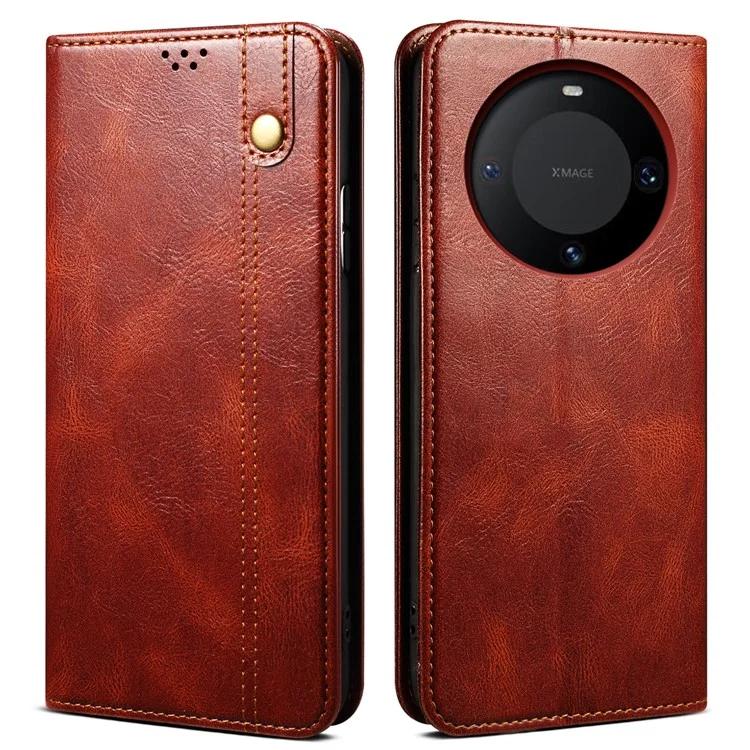 Для Huawei Mate 60 защитный чехол от царапин с восковой текстурой Crazy Horse из искусственной кожи с подставкой и чехлом-кошельком для телефона