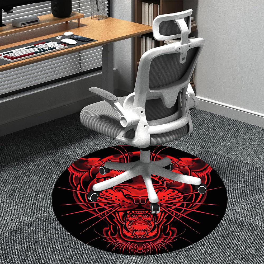 1pc Tiger Skull Office Round Area Rug, Mat Suitable For Office, Under Office Chairs Bedroom Living Room Home Decor, Room Deco