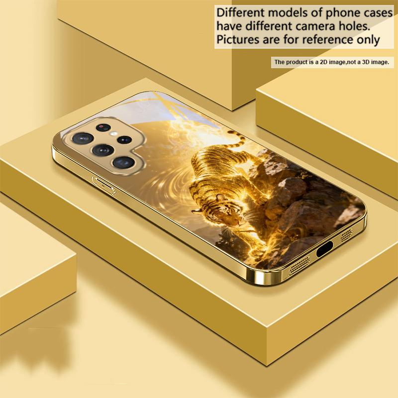 Золотой Благородный Тигр Для Samsung Galaxy S26 S20 FE S21 S22 S23 Plus S24 Ultra 25Ultra S21+ S9 S22 Золотой стеклянный чехол для телефона