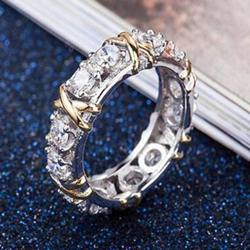 Элегантное геометрическое двухцветное кольцо с кубическим цирконием для женщин, позолоченная модная бижутерия