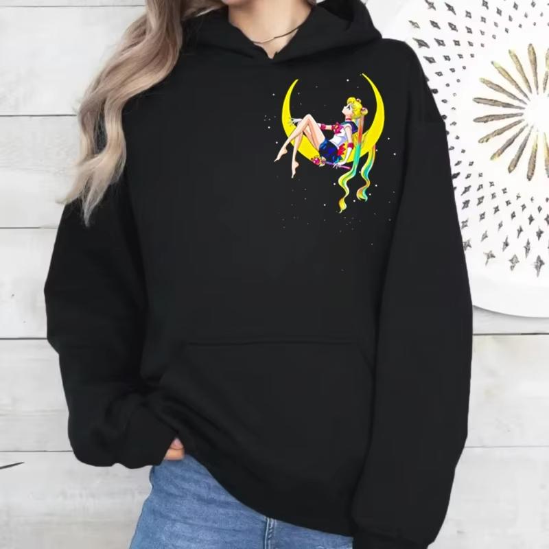2026 Новый Худи с Принтом Sailor Moon Неоновый Арт Толстовка Худи для Мужчин и Женщин Мужская Одежда Спортивная Толстовка Худи в Стиле Харадзюку Y2K