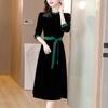 Autumn Winter Fashionable Long Sleeve Long Velvet Dress For Mother Vintage Dresses Vestidos Elegantes
