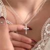 Colored Zircon Cross Necklace Texture Pendant Colored Diamond Cross Couple Collarbone Chain
