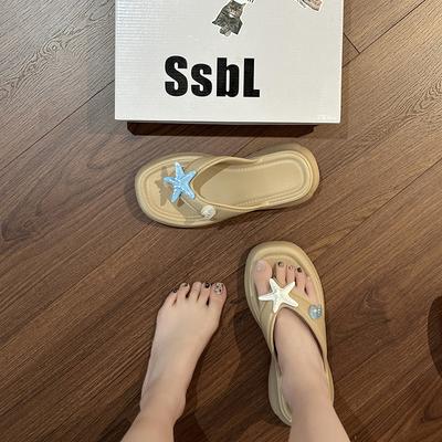 Звездные шлепанцы женские летние новые на толстой подошве милые увеличивающие рост маффины и пляжные крутые тапочки