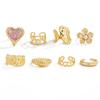 Ingemark 8Pcs/Set Exquisite Luxury Imitation Pearl Open Rings Women Pink Acrylic Rhinestone Heart Ring Couple Jewelry Gifts New