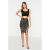 Pleated and Slit Fitted High Waist Mini Knitted Skirt
