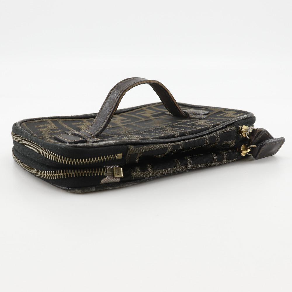 FENDI Folding vanity Pouch Zucca Brown Nylon canvas Women Used