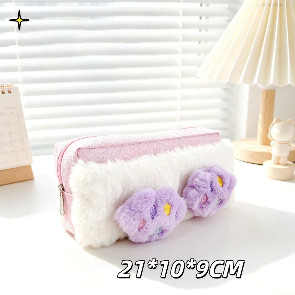 Large Capacity Fluffy Pen Bag Zipper Closure Lipstick Case Pencil Storage Case Desktop Storage