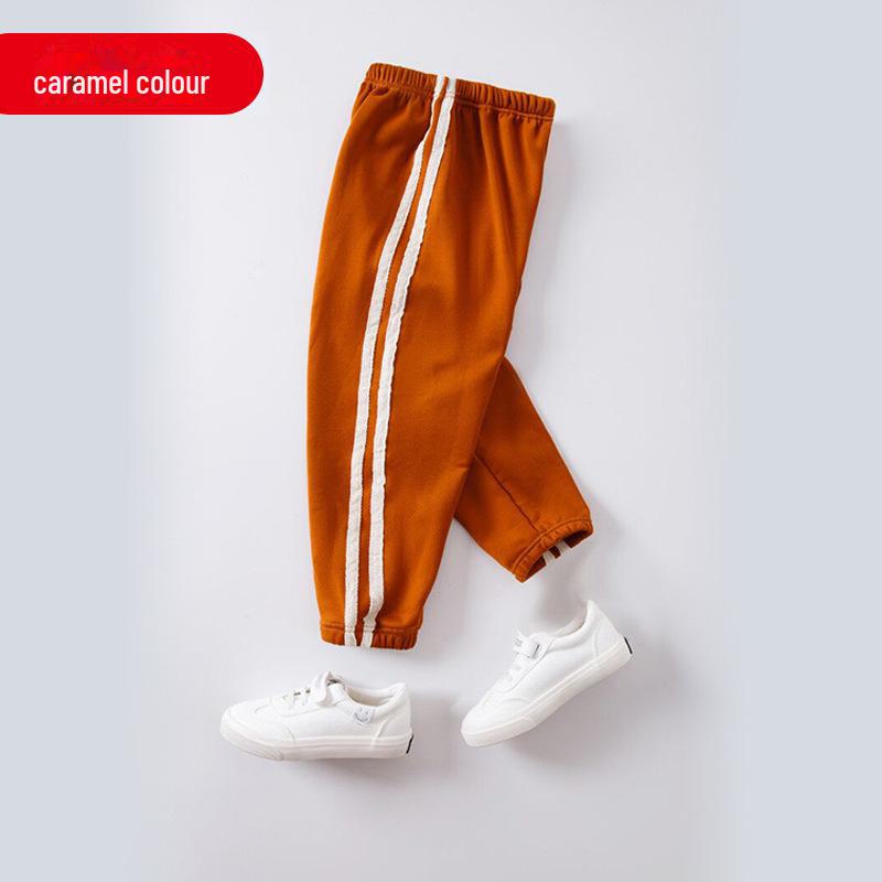 Boys' and Girls' Velvet-Lined Autumn Sports Pants - Warm Casual Wear for Spring and Fall