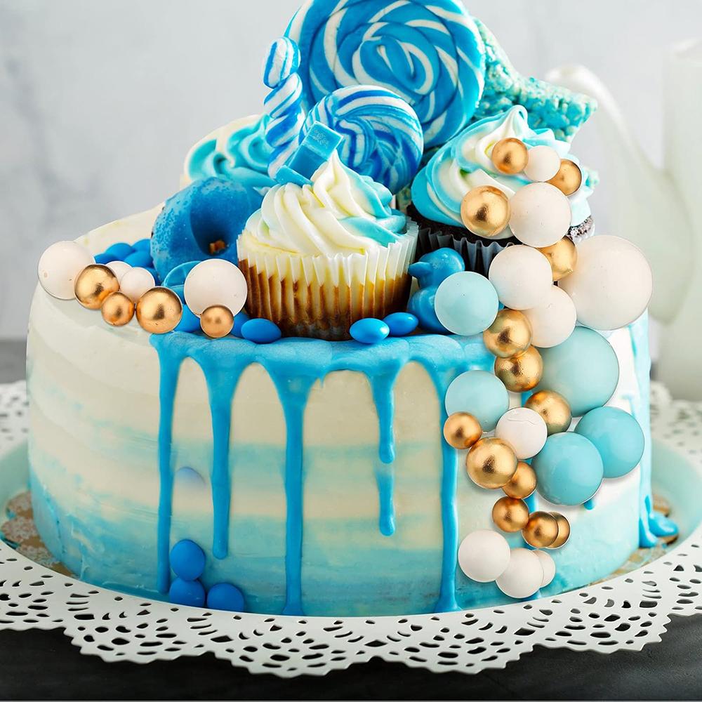 Blue Cake Topper Balls Cupcake Topper Baking Decorations White Gold DIY Cake Insert Toppers Baby Shower Boy Birthday Party Decor