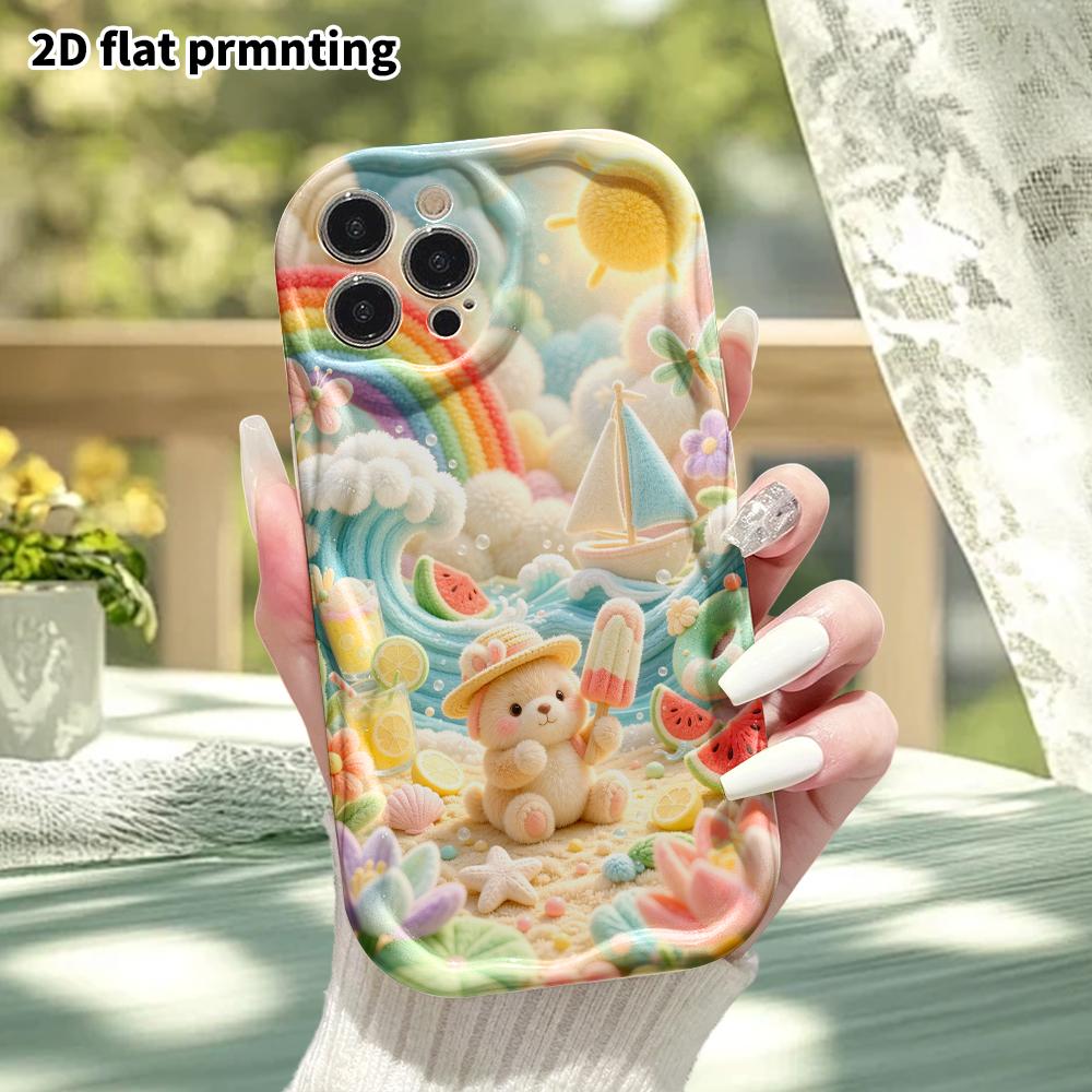 Phone Case: 2D flat, suitable for iPhone 18 17 16 15 14 13 12 Pro, Summer Beach Little Bunny, perfect Christmas and Halloween holiday gift