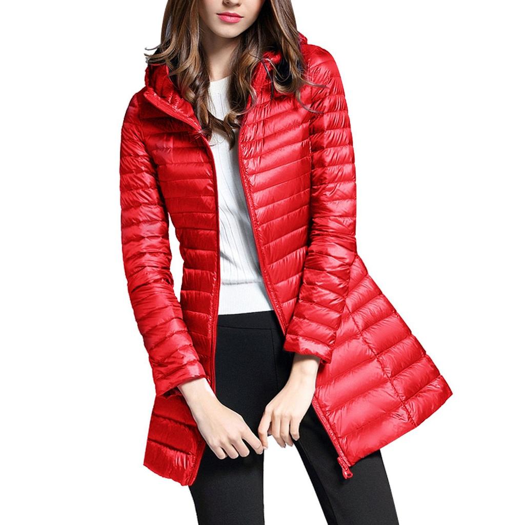 Женское стеганое пальто с капюшоном и длинным рукавом, зимняя теплая куртка средней длины на молнии и верхняя одежда
