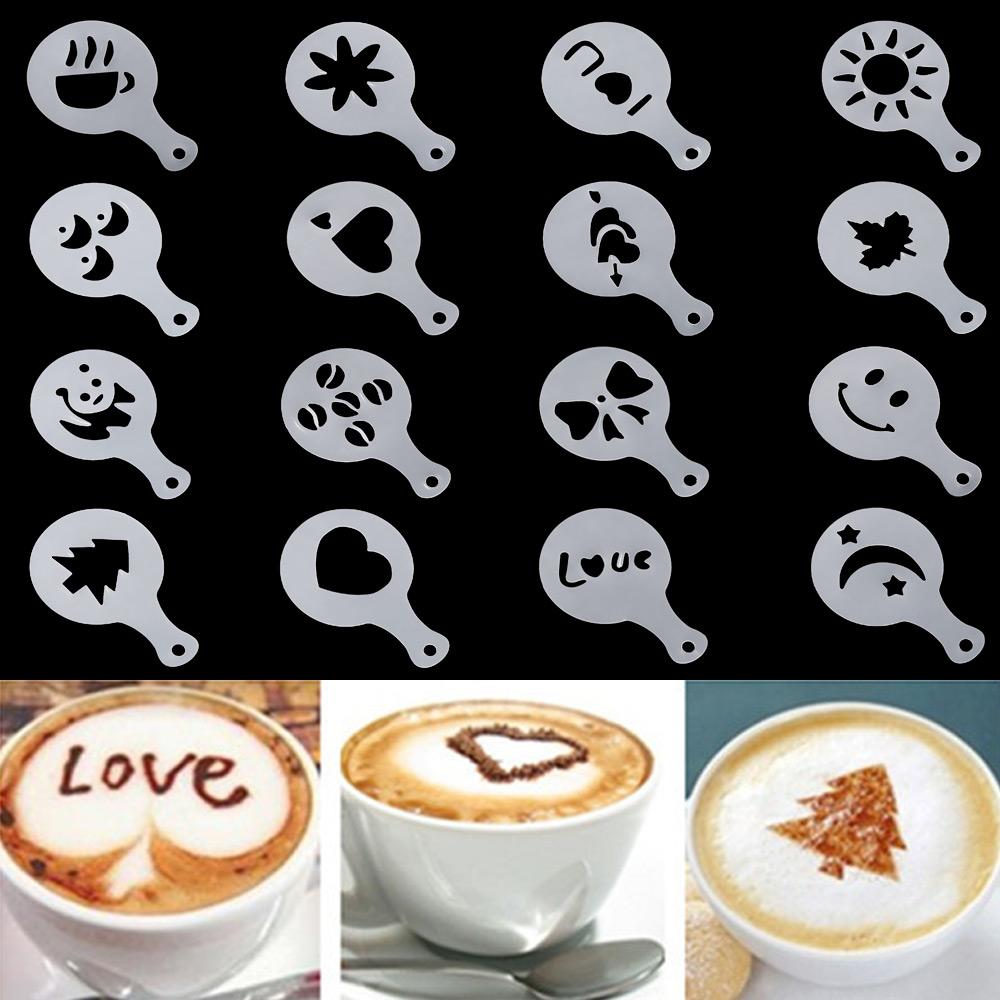 16pcs Funny Latte Mold Cappuccino Foam Tool Decorating Coffee Art Stencils
