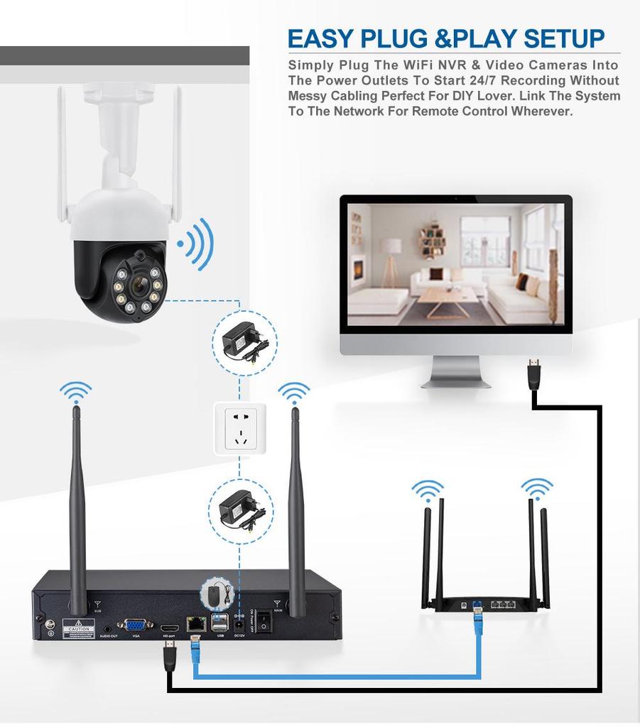 3MP PTZ Wireless Surveillance Kit: 360° Full-Color Night Vision & Two-Way Audio