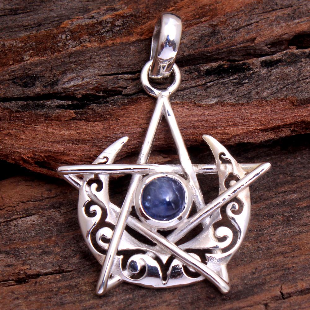 Сердолик Ларимар Кианит Зеленый Оникс Лунный Камень Звезда и Луна Подвеска Стерлингового Серебра 925 Ювелирные Изделия Ручной Работы
