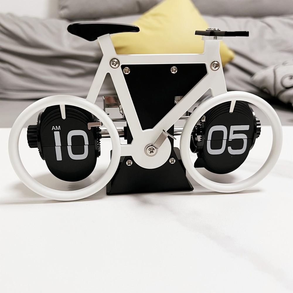 Retro Creative Bicycle Flip Clock Automatic Page Turning 12 Hour Mode Desk Table Clocks Home Office Decor Mechanical Desk Clock