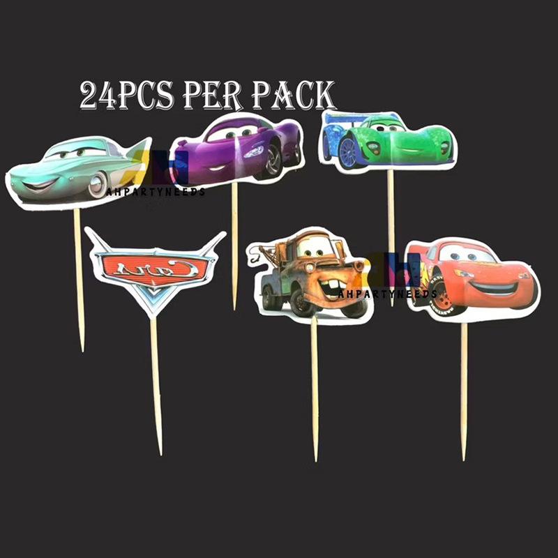 24Pcs Double‑Sided Cartoon Cake Toppers, Toothpick Cupcake Picks, Birthday Party Dessert Table Decorations Supplies