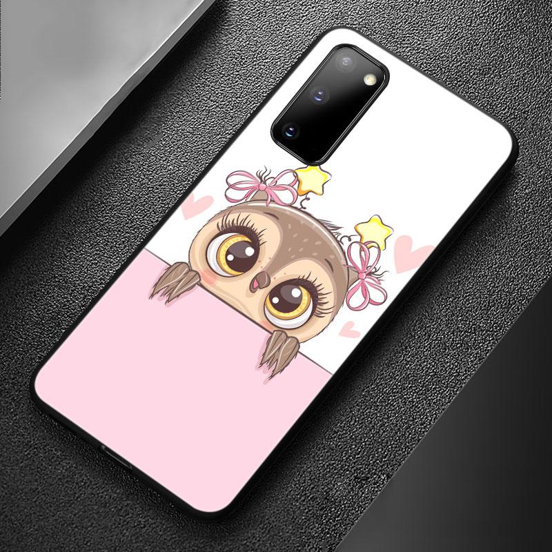 Cartoon Owl Cute Owls Phone Case For Samsung Galaxy S20 S21 FE S10 Lite Note 20 10 Lite S8 S9 S10E S10 Plus Ultra Black Cover