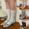 Womens Ribbed Crew Socks, Thin Comfort Breathable Rhinestone Socks, Above Ankle Crew Socks for Womens Schoold Girl