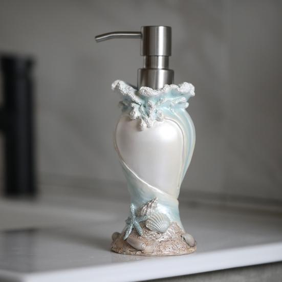 Диспенсер для мыла Yousheng Seashore Theme с защитой от протечек, декор в виде ракушки морской звезды, насос для дезинфицирующего средства для рук, аксессуар для ванной комнаты в прибрежном стиле