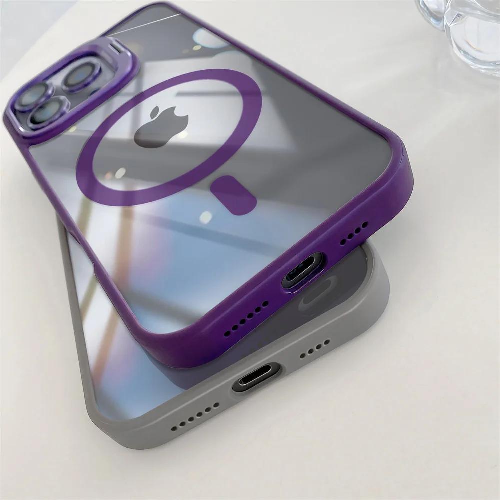 Роскошный HD с пленкой для объектива, магнитный чехол для телефона Magsafe для iPhone 14 11 12 13 15 16 Pro Max, защитный чехол для беспроводной зарядки