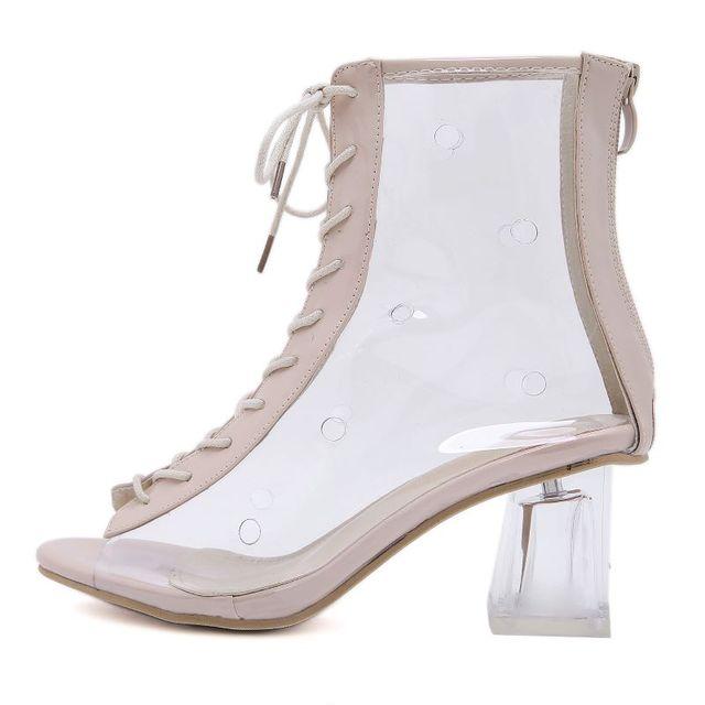 Новые осенние женские сандалии, модные босоножки на среднем каблуке с прозрачной пленкой «рыбий рот» и застежкой-молнией, туфли на квадратном каблуке