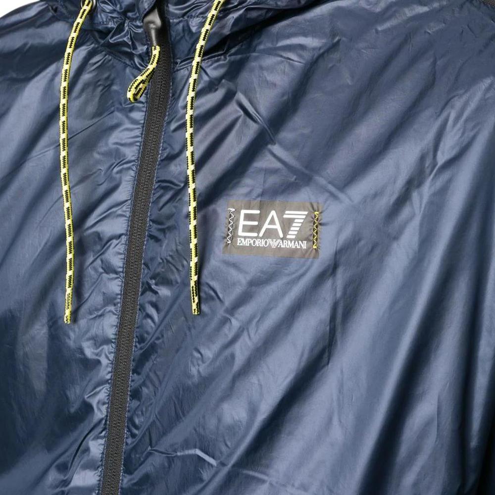 Emporio Armani EA7 Хлопковая куртка с капюшоном на молнии с принтом логотипа из букв и цифр, Color Block, мужская куртка, синий 3RPB05-PN5ZZ-1554