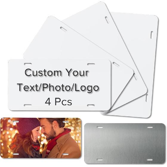 4 Pcs Sublimation License Plate Blanks, Aluminum Metal Car License Plate Label, DIY Picture Thermal Transfer Blank Sublimation for ized Design Work