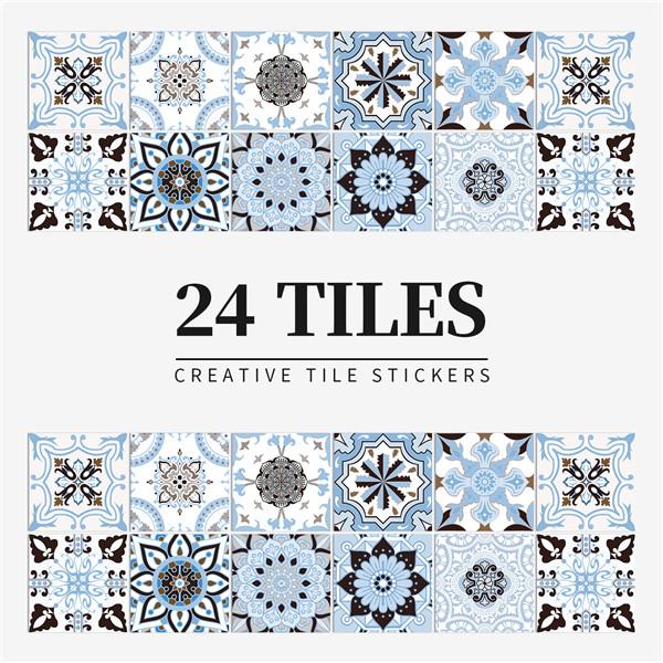 24PCS  Creative Kitchen Tile Stickers Waterproof Mandala Flowers Tile Paste Self-adhesive Wallpaper Bedroom Decoration Stickers