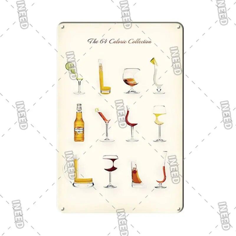 Retro Vintage Cocktail Recipe Tin Signs Metal Vintage Plaque Beer Metal Plate Decorative Plaque For Bar Pub Man Cave Wall Decor