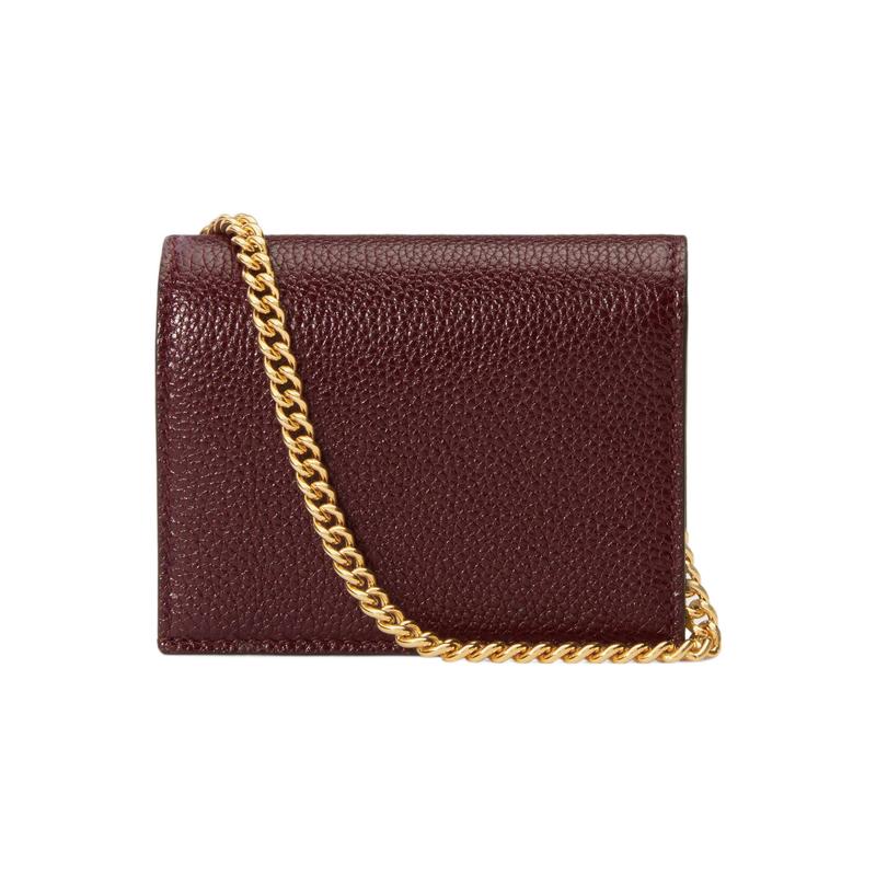 Gucci Zumi Double G Buckle Grained Leather Wallet Card Holder Women's Burgundy
