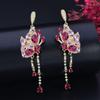 WWJ Butterfly Shape Elegant Cubic Zirconia Long Tassel Dangle Earrings