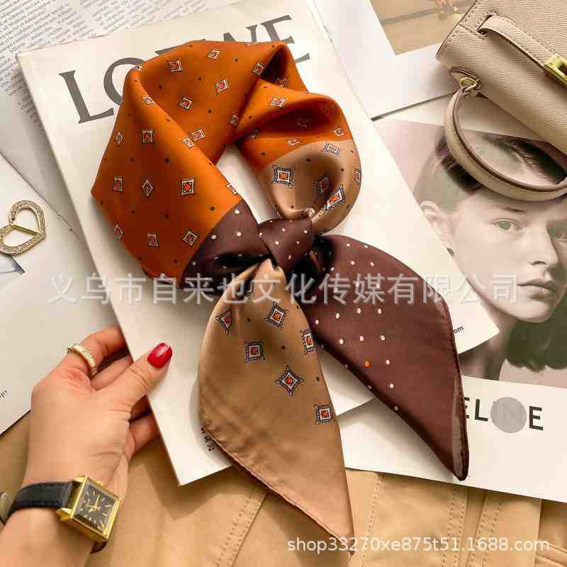 Versatile fashion floral 71 imitation silk square scarf scarf high-end polka dot neck silk scarf rhombus spring